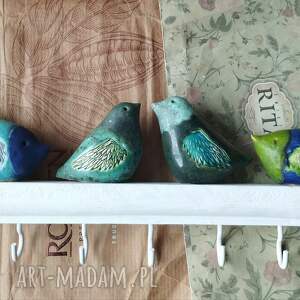 wieszak z ptaszkami w niebiesko - zielonej tonacji na 5 haczyków, ceramika