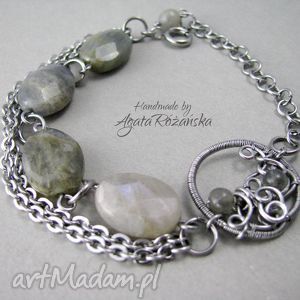 handmade bransoletka labradoryt, stal chirurgiczna, wire wrapping