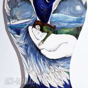 anioł syberyjski obraz farbami akrylowymi na drewnie artystki adriany laube