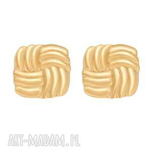 Złote kolczyki retro kwadraty 14 x 14 mm na sztyftach - srebro 925 pozłacane 24K