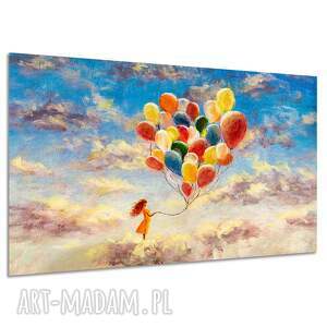 Obraz na płótnie Balony - dziewczynka w chmurach 120x80 cm