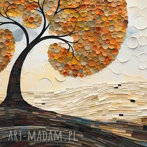 obraz na płótnie - drzewo ozdobne pointylizm 120x80 cm 105001, dekoracja