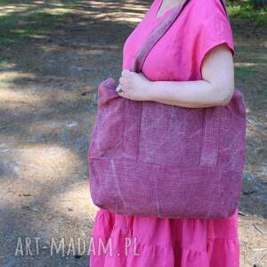 handmade na ramię torba lniana duża 100% naturalny len 56x52 cm