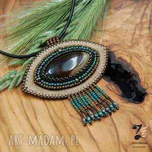 zamszowy wisior z agatem brazylijskim, naszyjnik na prezent w stylu boho