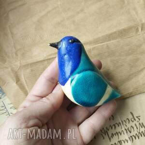 rudzik turkusowo - granatowy ceramika ptaszek, prezent na święta