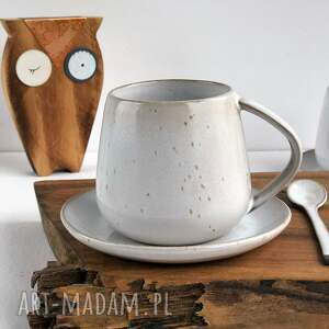kubek ze spodkiem i łyżeczką - cappuccino jasne ceramika prezent, kuchnia