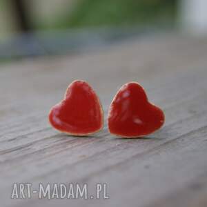 gliniana koniczynka duże ceramiczne kolczyki czerwone serca