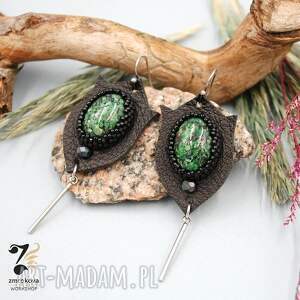 kolczyki długie skórzane z zoisytem prezent, biżuteria