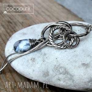 handmade pomysł na prezent świąteczny srebro i opal dendrytowy - długi naszyjnik