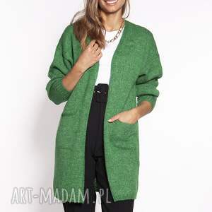 swetrowy płaszczyk - pa013 zielony mkm, sweter, kardigan, sweter z długim