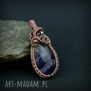 fluoryt wisiorek wire wrapping kamieniem prezent, biżuteria