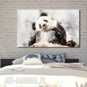 obraz duże panda 1 - 120x70cm obraz na płótnie szary biały czarny miś designe
