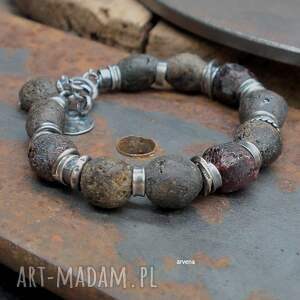 świąteczny prezent, bursztyn, granat - xl, biżuteria autorska, granaty