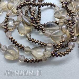 Naszyjnik Długie Sznury Serca Szklane Korale Metalizowane