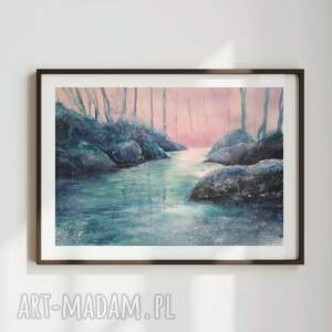 Oryginalna akwarela Rzeka o świcie 38x56 cm - obraz