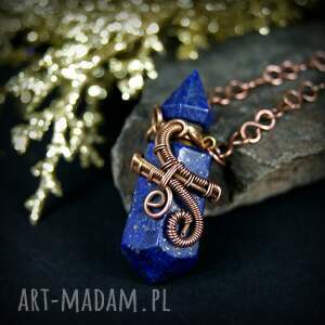 naszyjnik perfumetka z lapis lazuli wire wrapping niej, wisior