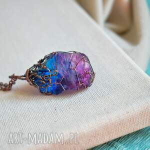 handmade naszyjniki niebiesko różowy kryształ - wisior