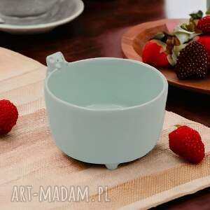 miętowa miseczka śniadaniowa ceramiczna z misiem - rękodzieło