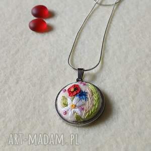 ręcznie haftowany wisior fila filcu stylowo, boho, niebanalnie stal