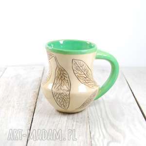 kubek ceramiczny sgraffito liście walentynki kawy, herbaty, dzień kobiet