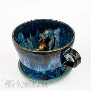filiżanka z jamnikiem - kasjopea dark rękodzieło ok 380ml, ceramika