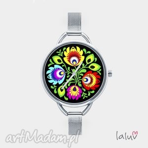 zegarek z grafiką folk love ludowe, kwiaty kwiatki, wycinanka, etniczne