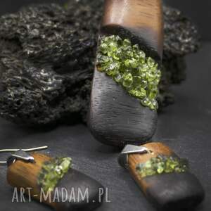 Wisiorek Abachi pieczone i oliwiny - komplet handmade z kolczykami art-Madam.pl