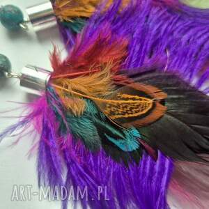 Kolczyki pióra boho kolorowe lekkie wykonane w pojedynczym egzemplarzu