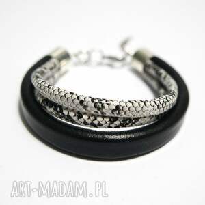 bransoletka skórzana, wężowa - unisex, czarna, biała, rzemienie dla niej
