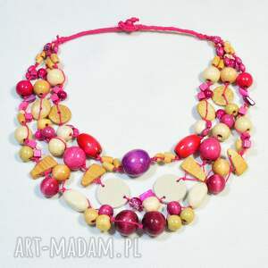 Różowo-beżowy naszyjnik warstwowy handmade z koralików