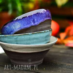kolorowe miseczki 3 szt fiolet, niebieski, beż średnie ceramika na prezent