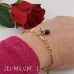 iskrelia złota bransoletka stal chirurgiczna z kamieniami czarny turmalin