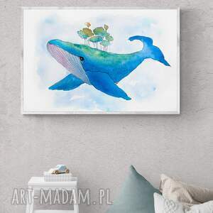 obraz - plakat 70 x 50 cm wieloryb, dom, dekoracja, wnętrze dziecko, pokój
