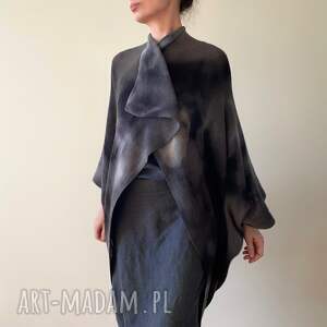 kardigan kokon z wełny merino w szarościach sweter, unikat