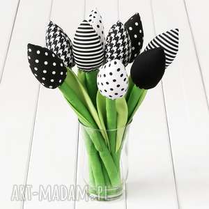 ręcznie wykonane dekoracje tulipany czarno-biały bawełniany bukiet