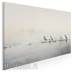Obraz do salonu "Minimalistyczne ptaki na murze" 70x50 cm - beż i szarość