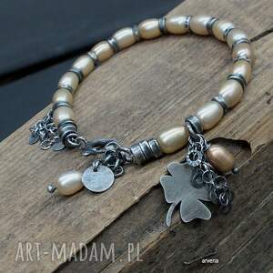 szampańskie perły - bransoletka 023, biżuteria autorska, srebro oksydowane