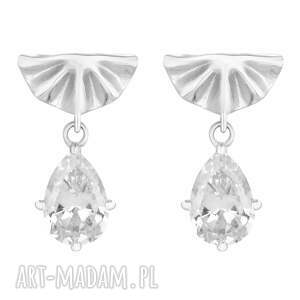 srebrne kolczyki wachlarze z cyrkoniami, sztyfty