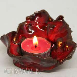 świecznik kwiat ceramiczny komplet świeca zapachowa handmade, walentynki prezent