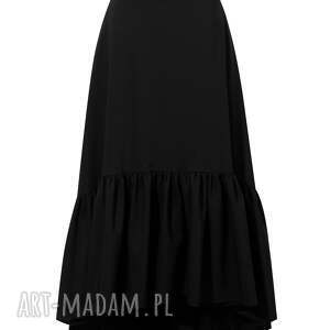 czarna asymetryczna spódnica z falbaną, bawełna elegancka, midi