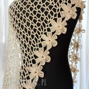 Szal mgiełka z kwiatami, do ślubu, narzutka