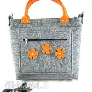 ręczne wykonanie torebki orange flowers in pocket/strap