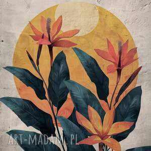 plakat - 50x70 cm kwiaty na tle słońca 2 0746 z kwiatami dekoracje