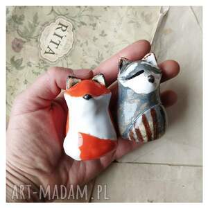 handmade ceramika borsuk i lis miniatury