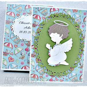 handmade scrapbooking kartki aniołek - kartka na chrzest z persolanizacją