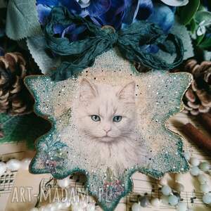 Ozdobna zawieszka z kotkiem decoupage vintage shabby chic