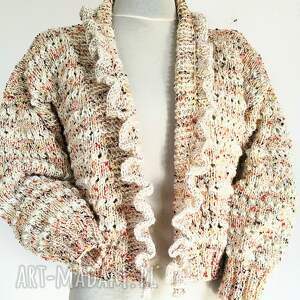 Rozpinany, krótki sweter kardigan, lekki ażur