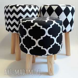 pufa koniczyna maroco czarno-biała - 36 cm, taboret, stołek ryczka, siedzisko