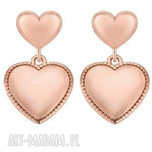kolczyki podwójne serca z różowego złota, sercami, serduszkami, ozdobne