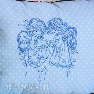pokoik dziecka poduszka - dwa aniołki haftowane, aniołek urodziny pokój
